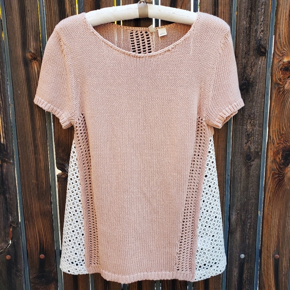 Anthropologie Tops - Moth Madeira Blush Pink Eyelet Back Sweater Top L